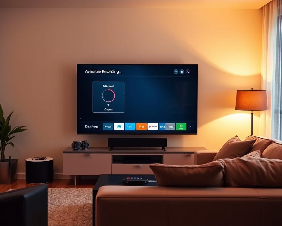 A cozy living room with a modern flat-screen television prominently displayed. The television screen shows a user-friendly interface with clear recording controls, indicating the available recording functionality. The room is bathed in warm, soft lighting, creating a welcoming and relaxed atmosphere. The decor is minimal and sophisticated, with a sleek media console and a plush, comfortable sofa inviting viewers to settle in and enjoy their IPTV experience. The overall scene conveys the convenience and flexibility of having a built-in recording feature without any additional costs. A cozy living room with a modern flat-screen television prominently displayed. The television screen shows a user-friendly interface with clear recording controls, indicating the available recording functionality. The room is bathed in warm, soft lighting, creating a welcoming and relaxed atmosphere. The decor is minimal and sophisticated, with a sleek media console and a plush, comfortable sofa inviting viewers to settle in and enjoy their IPTV experience. The overall scene conveys the convenience and flexibility of having a built-in recording feature without any additional costs.