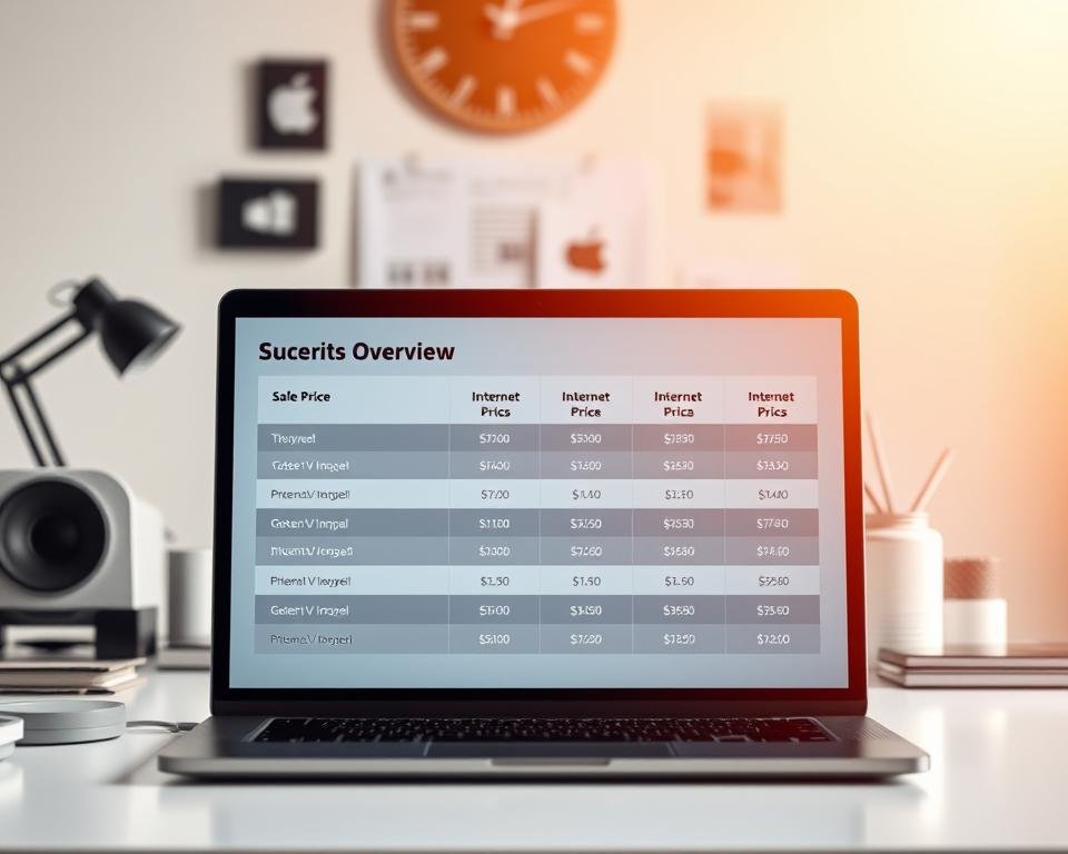 A detailed price overview of various internet TV subscription plans, displayed on a clean and minimalist desk setup. In the foreground, a laptop screen showcases the subscription details in a clear and organized manner, with subtle highlights emphasizing the key information. The middle ground features an array of modern office accessories, creating a professional and organized atmosphere. The background is softly blurred, maintaining the focus on the central display. Warm, natural lighting casts a pleasant glow, evoking a sense of productivity and consumer-friendly presentation. A detailed price overview of various internet TV subscription plans, displayed on a clean and minimalist desk setup. In the foreground, a laptop screen showcases the subscription details in a clear and organized manner, with subtle highlights emphasizing the key information. The middle ground features an array of modern office accessories, creating a professional and organized atmosphere. The background is softly blurred, maintaining the focus on the central display. Warm, natural lighting casts a pleasant glow, evoking a sense of productivity and consumer-friendly presentation.