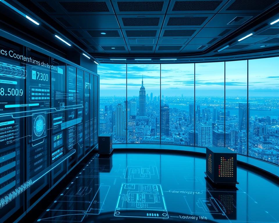 A futuristic, cutting-edge IPTV technology control center. In the foreground, a sleek, holographic interface displays real-time data streams and intricate network diagrams. The middle ground features towering server racks and glowing, state-of-the-art hardware, bathed in a cool, blue-tinted lighting. The background reveals a panoramic view of a vast, metropolitan skyline, hinting at the global scale of the advanced IPTV infrastructure. The scene evokes a sense of innovation, sophistication, and the seamless integration of digital technology into everyday life. A futuristic, cutting-edge IPTV technology control center. In the foreground, a sleek, holographic interface displays real-time data streams and intricate network diagrams. The middle ground features towering server racks and glowing, state-of-the-art hardware, bathed in a cool, blue-tinted lighting. The background reveals a panoramic view of a vast, metropolitan skyline, hinting at the global scale of the advanced IPTV infrastructure. The scene evokes a sense of innovation, sophistication, and the seamless integration of digital technology into everyday life.