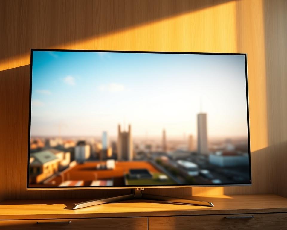 A high-quality, ultra-realistic IPTV display showcasing exceptional video and audio fidelity. The screen is bathed in warm, natural lighting, creating a sense of premium quality and reliability. The interface is sleek and minimalist, with intuitive controls and a crystal-clear picture. The background features a subtle, blurred cityscape, hinting at the wide range of content available through this premium IPTV service. The overall atmosphere conveys a feeling of trust, professionalism, and cutting-edge technology, perfectly aligned with the "Premium IPTV Nederland" brand.