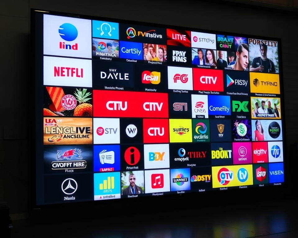 A large screen displaying a diverse array of live television channels, showcasing a comprehensive selection of entertainment options. The screen is crisp and vibrant, capturing the essence of a robust IPTV service. The channels are arranged in a grid-like pattern, each with its own distinct icon or logo, creating a visually appealing and organized presentation. The lighting is soft and even, highlighting the details of the on-screen content. The camera angle is slightly elevated, providing a bird's-eye view of the screen, emphasizing the breadth and depth of the available channels. The overall mood is one of excitement and anticipation, inviting the viewer to explore the vast array of live programming at their fingertips. A large screen displaying a diverse array of live television channels, showcasing a comprehensive selection of entertainment options. The screen is crisp and vibrant, capturing the essence of a robust IPTV service. The channels are arranged in a grid-like pattern, each with its own distinct icon or logo, creating a visually appealing and organized presentation. The lighting is soft and even, highlighting the details of the on-screen content. The camera angle is slightly elevated, providing a bird's-eye view of the screen, emphasizing the breadth and depth of the available channels. The overall mood is one of excitement and anticipation, inviting the viewer to explore the vast array of live programming at their fingertips.
