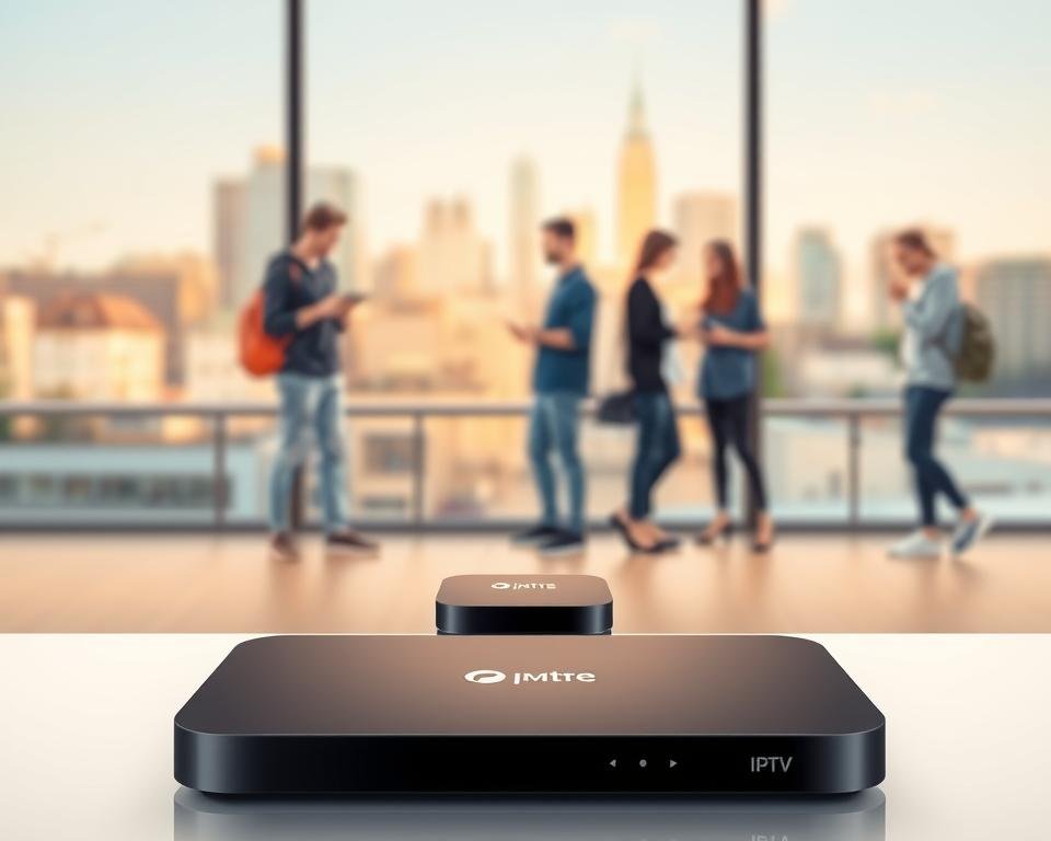 A modern, minimalist illustration depicting affordable internet TV providers in the Netherlands. In the foreground, three IPTV set-top boxes, each showcasing a distinct brand logo, arranged neatly on a sleek, minimalist table. The middle ground features several people casually interacting with their IPTV devices, highlighting the user-friendly and accessible nature of these services. The background is a softly blurred cityscape, conveying the urban, tech-savvy atmosphere. The overall scene is bathed in a warm, natural lighting, creating a sense of approachability and affordability. The composition and color palette evoke a clean, contemporary, and budget-friendly aesthetic. A modern, minimalist illustration depicting affordable internet TV providers in the Netherlands. In the foreground, three IPTV set-top boxes, each showcasing a distinct brand logo, arranged neatly on a sleek, minimalist table. The middle ground features several people casually interacting with their IPTV devices, highlighting the user-friendly and accessible nature of these services. The background is a softly blurred cityscape, conveying the urban, tech-savvy atmosphere. The overall scene is bathed in a warm, natural lighting, creating a sense of approachability and affordability. The composition and color palette evoke a clean, contemporary, and budget-friendly aesthetic.