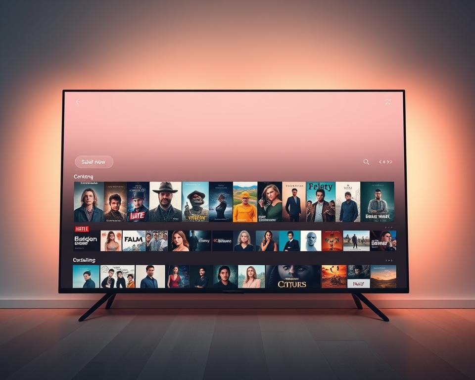 A modern, minimalist streaming platform interface with a sleek, intuitive layout. The centerpiece is a vast, curated content library, showcasing a diverse array of 4K movies, TV shows, and documentaries. Soft lighting illuminates the interface, creating a warm, inviting atmosphere. The background features subtle gradients, hinting at the depth and breadth of the content available. Elegant typography and icons guide the user through the seamless navigation, emphasizing the ease of discovering new, engaging titles. The overall design radiates a sense of quality and attention to detail, reflecting the platform's commitment to providing an exceptional streaming experience. A modern, minimalist streaming platform interface with a sleek, intuitive layout. The centerpiece is a vast, curated content library, showcasing a diverse array of 4K movies, TV shows, and documentaries. Soft lighting illuminates the interface, creating a warm, inviting atmosphere. The background features subtle gradients, hinting at the depth and breadth of the content available. Elegant typography and icons guide the user through the seamless navigation, emphasizing the ease of discovering new, engaging titles. The overall design radiates a sense of quality and attention to detail, reflecting the platform's commitment to providing an exceptional streaming experience.