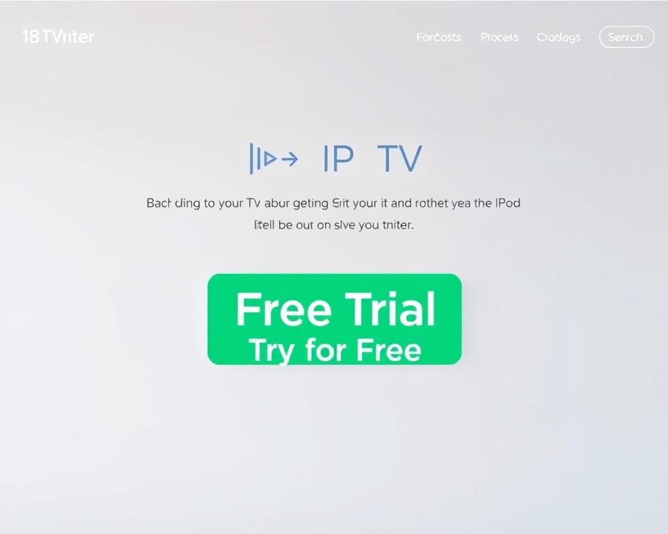 A modern, minimalist website interface with a focus on a prominent "Free Trial" or "Try for Free" call-to-action button in the center. The background is a soft, neutral gradient, allowing the button to stand out. The button is a vibrant, eye-catching color like green or blue, with clean typography. The overall design is sleek and professional, conveying a sense of trust and reliability for the IPTV service. Subtle icons or graphics around the button reinforce the "free trial" concept. The lighting is soft and diffused, creating a warm, inviting atmosphere. The camera angle is slightly elevated, giving a sense of importance to the central call-to-action. A modern, minimalist website interface with a focus on a prominent "Free Trial" or "Try for Free" call-to-action button in the center. The background is a soft, neutral gradient, allowing the button to stand out. The button is a vibrant, eye-catching color like green or blue, with clean typography. The overall design is sleek and professional, conveying a sense of trust and reliability for the IPTV service. Subtle icons or graphics around the button reinforce the "free trial" concept. The lighting is soft and diffused, creating a warm, inviting atmosphere. The camera angle is slightly elevated, giving a sense of importance to the central call-to-action.