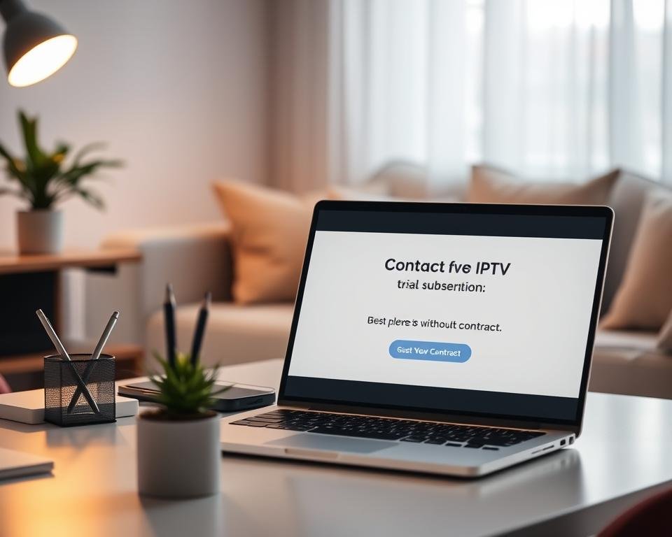 A serene, minimalist office setting with a laptop, smartphone, and a contract-free IPTV service subscription displayed on the screen. The foreground features a neatly organized desk with a potted plant, a pen holder, and a warm, indirect lighting that creates a cozy atmosphere. In the middle ground, the laptop displays a clean, modern interface showcasing the IPTV service's trial period without a contract. The background is blurred, but suggests a comfortable, clutter-free working environment. The overall scene conveys a sense of freedom, flexibility, and the ease of exploring IPTV services without long-term commitments. A serene, minimalist office setting with a laptop, smartphone, and a contract-free IPTV service subscription displayed on the screen. The foreground features a neatly organized desk with a potted plant, a pen holder, and a warm, indirect lighting that creates a cozy atmosphere. In the middle ground, the laptop displays a clean, modern interface showcasing the IPTV service's trial period without a contract. The background is blurred, but suggests a comfortable, clutter-free working environment. The overall scene conveys a sense of freedom, flexibility, and the ease of exploring IPTV services without long-term commitments.