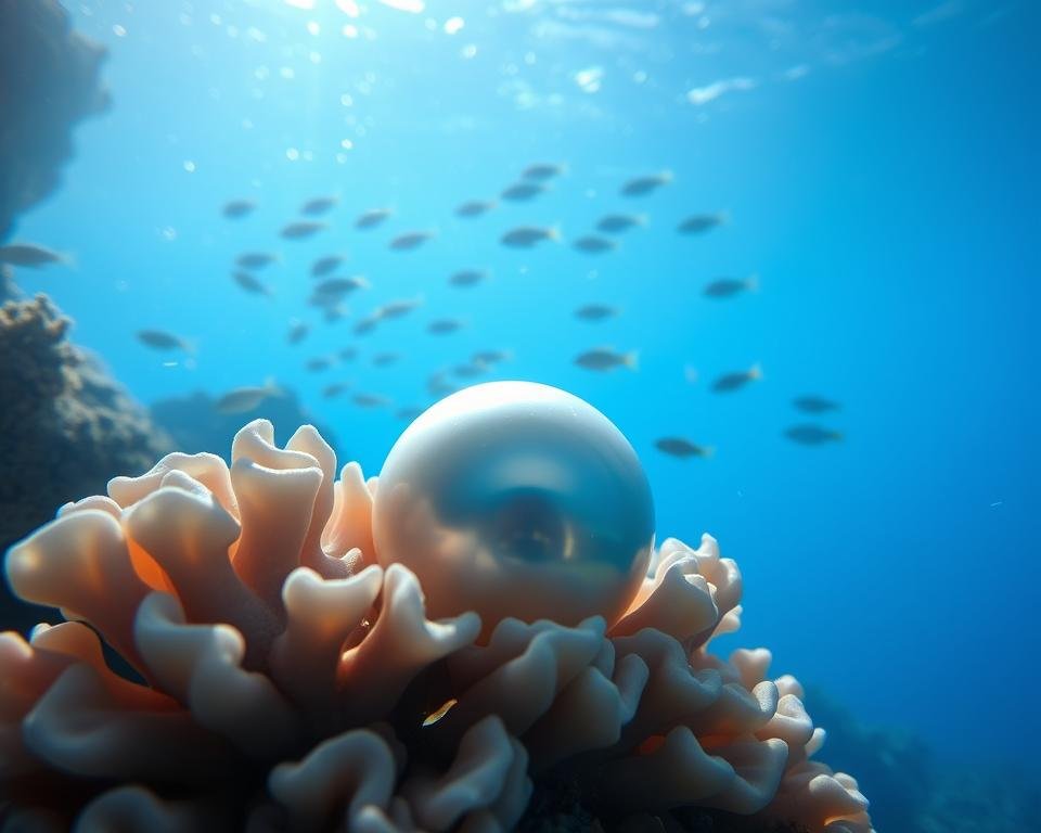A serene underwater scene, bathed in shimmering azure light. In the foreground, a magnificent pearl, its surface reflecting the gentle currents that caress it. The pearl appears to be nestled amidst a cluster of soft, billowing coral, their vibrant hues adding depth and texture to the composition. In the middle ground, schools of tropical fish dart through the water, their scales catching the light and creating a mesmerizing, fluid dance. The background fades into a hazy, dreamlike depth, suggesting the vastness of the unseen ocean beyond. The overall mood is one of tranquility and wonder, inviting the viewer to discover the hidden beauty of this streaming pearl. A serene underwater scene, bathed in shimmering azure light. In the foreground, a magnificent pearl, its surface reflecting the gentle currents that caress it. The pearl appears to be nestled amidst a cluster of soft, billowing coral, their vibrant hues adding depth and texture to the composition. In the middle ground, schools of tropical fish dart through the water, their scales catching the light and creating a mesmerizing, fluid dance. The background fades into a hazy, dreamlike depth, suggesting the vastness of the unseen ocean beyond. The overall mood is one of tranquility and wonder, inviting the viewer to discover the hidden beauty of this streaming pearl.