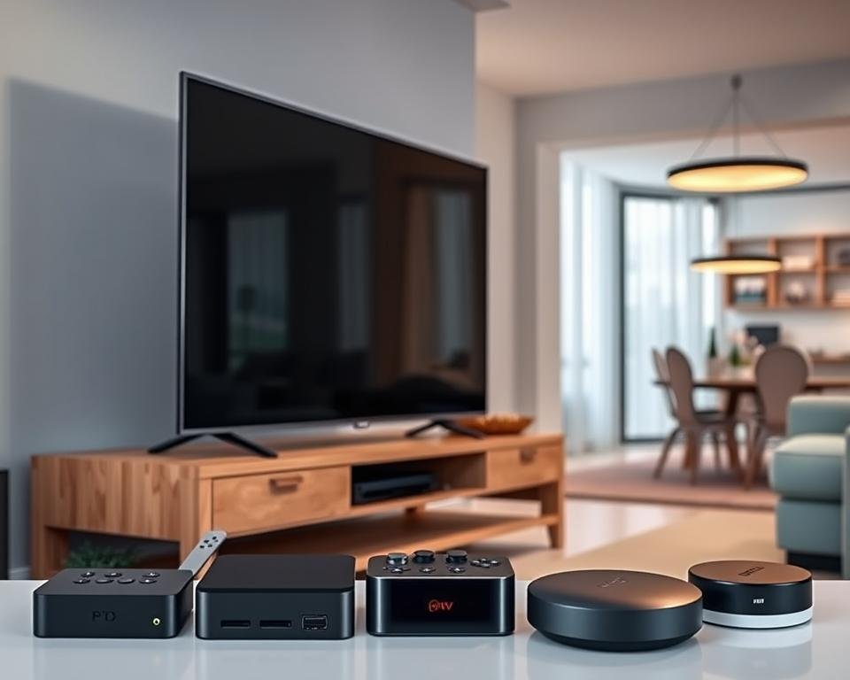 A sleek, modern television set with various input/output ports and connectivity options prominently displayed. The television is placed on a minimalist, wooden entertainment stand, highlighting its elegant design. The foreground features an array of compatible devices like a streaming box, gaming console, and smart home hub, showcasing the seamless integration of the television with a range of digital appliances. The middle ground depicts the living room setting, with subtle ambient lighting and neutral-toned furnishings that create a calming, sophisticated atmosphere. The background subtly hints at a contemporary, open-concept home layout, emphasizing the versatility of the television's compatibility with different home environments.