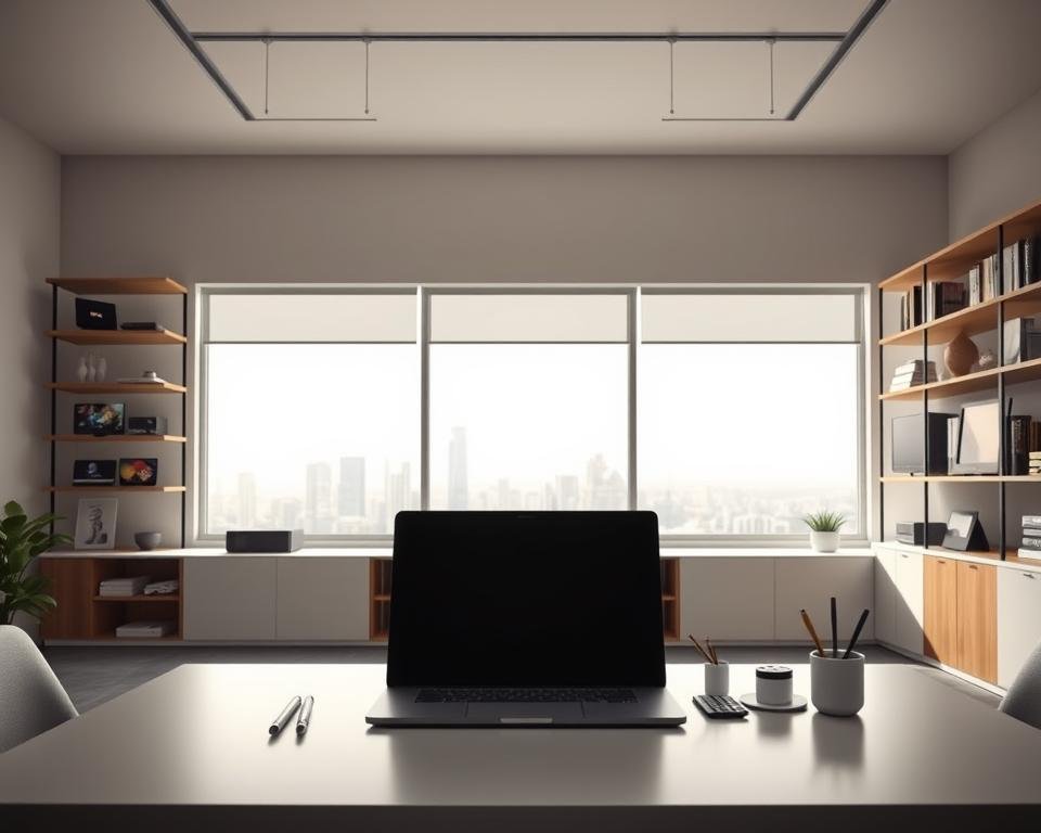 A tranquil, modern office interior with a minimalist, clean aesthetic. In the foreground, a sleek desk with a laptop, tablet, and pens neatly arranged, conveying a sense of professionalism and flexibility. The middle ground features a large window overlooking a cityscape, bathing the room in soft, natural light. Behind the desk, modular, adjustable shelving units line the walls, displaying various IPTV packages and service options. The color palette is muted, with whites, grays, and warm wood tones, creating a calming and inviting atmosphere. The overall scene suggests a versatile, user-friendly IPTV subscription experience. A tranquil, modern office interior with a minimalist, clean aesthetic. In the foreground, a sleek desk with a laptop, tablet, and pens neatly arranged, conveying a sense of professionalism and flexibility. The middle ground features a large window overlooking a cityscape, bathing the room in soft, natural light. Behind the desk, modular, adjustable shelving units line the walls, displaying various IPTV packages and service options. The color palette is muted, with whites, grays, and warm wood tones, creating a calming and inviting atmosphere. The overall scene suggests a versatile, user-friendly IPTV subscription experience.
