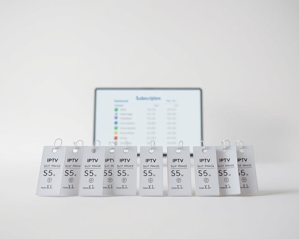 A transparent price structure with clean, minimalist design. In the foreground, neatly arranged price tags or icons representing different subscription options, all in a clear, uncluttered layout. The middle ground features a simple, modern interface or device, perhaps a tablet or smartphone, displaying the subscription details. The background is a soft, neutral palette, allowing the price information to be the focal point. Gentle, even lighting illuminates the scene, creating a sense of clarity and transparency. The overall impression is one of straightforward, accessible pricing information, conveying the flexibility and transparency of the IPTV subscription options. A transparent price structure with clean, minimalist design. In the foreground, neatly arranged price tags or icons representing different subscription options, all in a clear, uncluttered layout. The middle ground features a simple, modern interface or device, perhaps a tablet or smartphone, displaying the subscription details. The background is a soft, neutral palette, allowing the price information to be the focal point. Gentle, even lighting illuminates the scene, creating a sense of clarity and transparency. The overall impression is one of straightforward, accessible pricing information, conveying the flexibility and transparency of the IPTV subscription options.