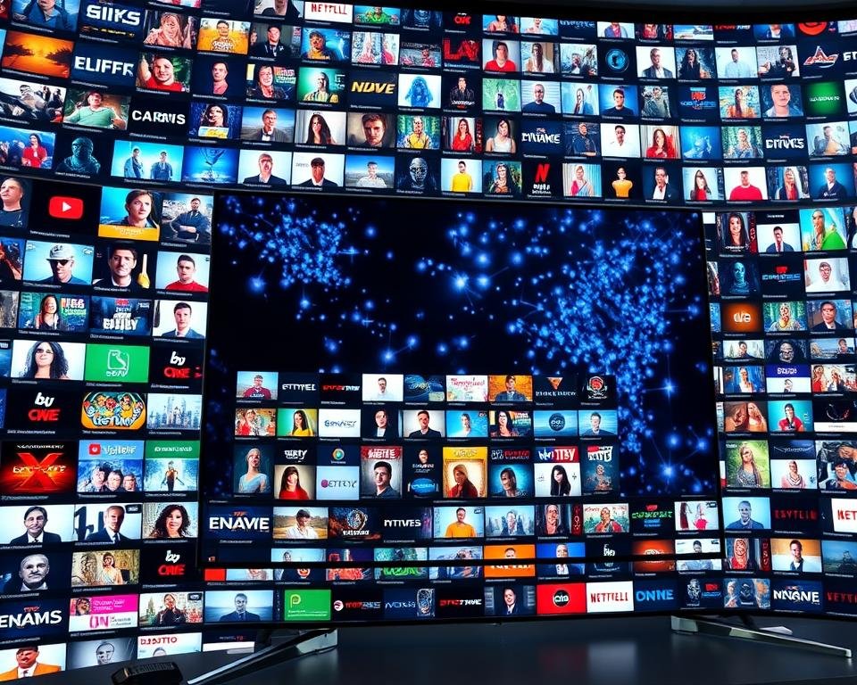 A vast array of television channels cascades across the screen, each one a window into a boundless universe of content. The foreground is dominated by a sleek, modern IPTV interface, its clean lines and intuitive layout inviting the viewer to explore the boundless possibilities at their fingertips. In the middle ground, a vibrant tapestry of program thumbnails, genre icons, and live broadcast previews create a dazzling mosaic of entertainment options. The background is suffused with a soft, ambient glow, lending an air of sophistication and depth to the scene. The overall impression is one of endless choice, immersive viewing experiences, and the promise of a world of entertainment at the user's command. A vast array of television channels cascades across the screen, each one a window into a boundless universe of content. The foreground is dominated by a sleek, modern IPTV interface, its clean lines and intuitive layout inviting the viewer to explore the boundless possibilities at their fingertips. In the middle ground, a vibrant tapestry of program thumbnails, genre icons, and live broadcast previews create a dazzling mosaic of entertainment options. The background is suffused with a soft, ambient glow, lending an air of sophistication and depth to the scene. The overall impression is one of endless choice, immersive viewing experiences, and the promise of a world of entertainment at the user's command.