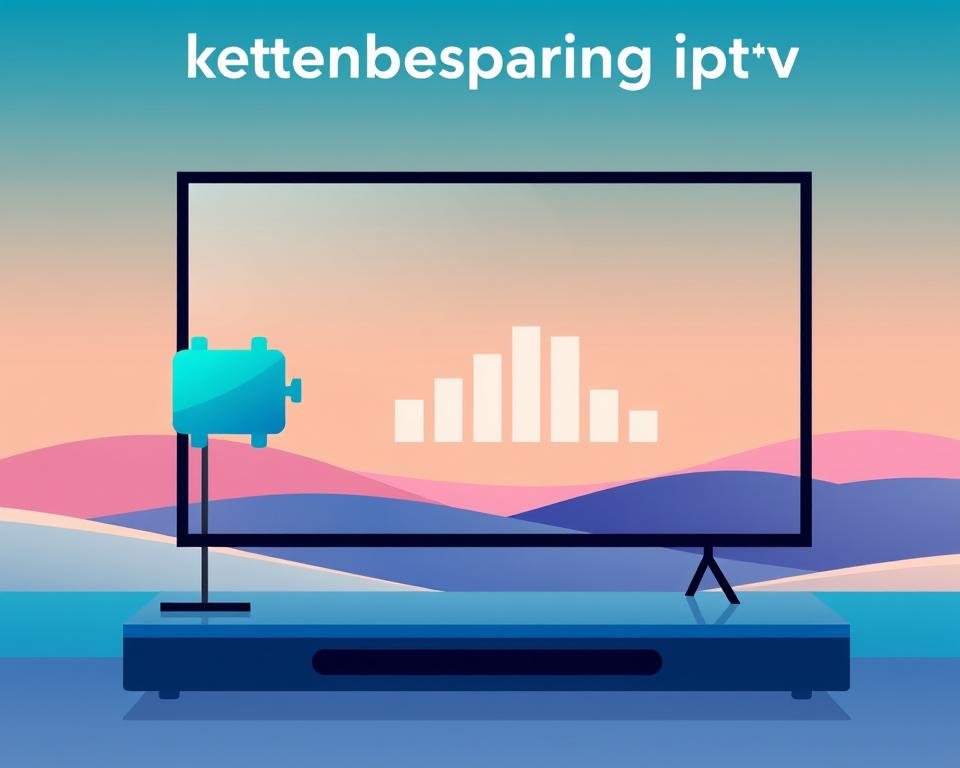 A vibrant, minimalist illustration showcasing the concept of "kostenbesparing iptv" (cost savings with IPTV). In the foreground, a stylized icon or symbol representing IPTV service, rendered in a modern, flat design style with clean lines and a palette of muted blues and greens. The middle ground features a series of simple bar charts or infographic elements, visually demonstrating the financial benefits and cost savings of choosing IPTV over traditional cable or satellite TV options. The background is a soft, gradient-based landscape, evoking a sense of technology, efficiency, and the digital world. The overall tone is one of clarity, simplicity, and the practical advantages of IPTV as a cost-effective entertainment solution for the Dutch market in 2025.
