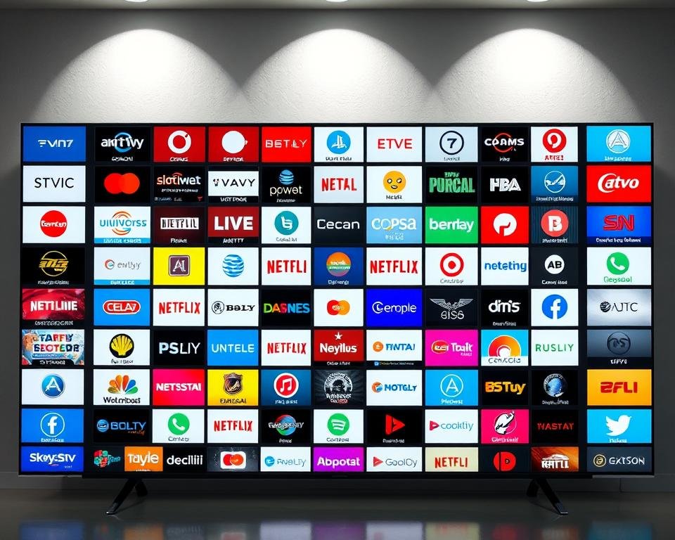 A wide array of television channels presented in a clean, modern interface. A grid of colorful channel logos and icons fill the frame, arranged in a visually appealing layout. Soft lighting from above casts gentle shadows, creating depth and dimensionality. The overall aesthetic is sleek and sophisticated, with a touch of minimalism to complement the abundance of content. The scene conveys a sense of comprehensive entertainment options, ready to be explored by the viewer. A professional, high-quality IPTV service with an extensive channel selection.