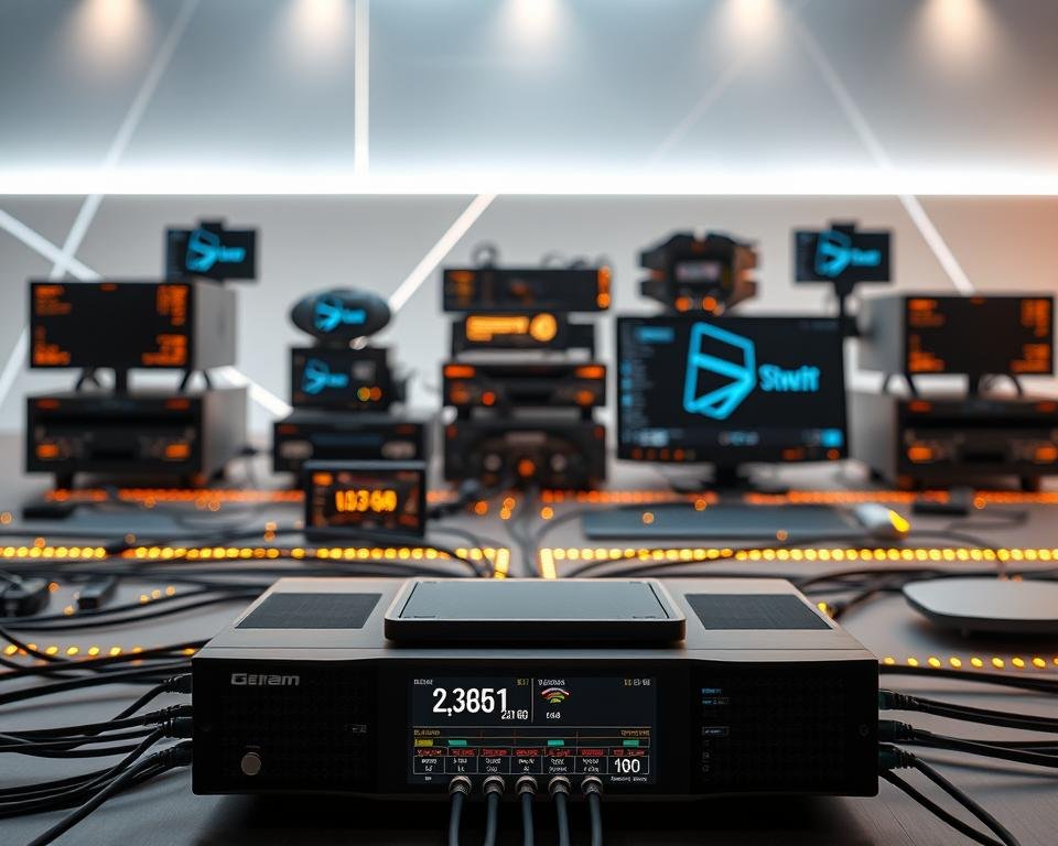 High-quality streaming technology with a sleek, modern interface. A digital landscape with an array of streaming devices and platforms, each emitting a soft glow and seamlessly connected through cables and networks. In the foreground, a central hub displaying real-time data on bitrates, resolutions, and connection stability. Subtle lighting casts a warm, inviting atmosphere, while the background features a minimalist, tech-inspired environment with clean lines and geometric shapes. The overall composition conveys a sense of efficiency, reliability, and the cutting-edge nature of modern streaming capabilities. High-quality streaming technology with a sleek, modern interface. A digital landscape with an array of streaming devices and platforms, each emitting a soft glow and seamlessly connected through cables and networks. In the foreground, a central hub displaying real-time data on bitrates, resolutions, and connection stability. Subtle lighting casts a warm, inviting atmosphere, while the background features a minimalist, tech-inspired environment with clean lines and geometric shapes. The overall composition conveys a sense of efficiency, reliability, and the cutting-edge nature of modern streaming capabilities.