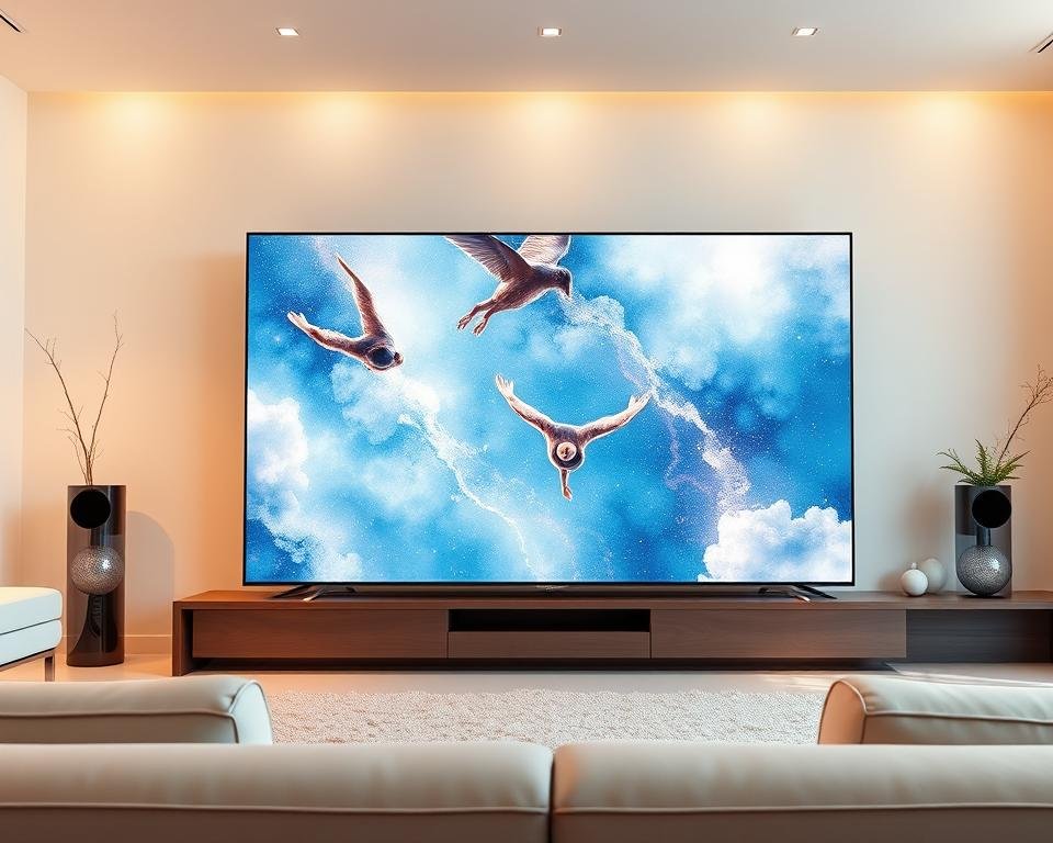 High-resolution 4K television set, sleek and modern design, surrounded by a bright, minimalist living room. The screen displays a crystal-clear, vibrant image with no visible compression artifacts or motion blur. Warm, diffused lighting illuminates the scene, creating a cozy and inviting atmosphere. The television is positioned prominently, commanding attention as the centerpiece of the room. Smooth, reflective surfaces and clean lines evoke a sense of sophistication and technological advancement. The image conveys the exceptional visual quality and immersive experience of 4K IPTV, perfectly capturing the essence of "IPTV 4K: Kristalheldere resolutie zonder compromis". High-resolution 4K television set, sleek and modern design, surrounded by a bright, minimalist living room. The screen displays a crystal-clear, vibrant image with no visible compression artifacts or motion blur. Warm, diffused lighting illuminates the scene, creating a cozy and inviting atmosphere. The television is positioned prominently, commanding attention as the centerpiece of the room. Smooth, reflective surfaces and clean lines evoke a sense of sophistication and technological advancement. The image conveys the exceptional visual quality and immersive experience of 4K IPTV, perfectly capturing the essence of "IPTV 4K: Kristalheldere resolutie zonder compromis".